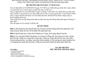Quyết định 75/2007/QĐ-BGDĐT Chương trình bồi dưỡng kiến thức pháp luật kỹ năng công tác pháp chế cán bộ ngành giáo dục