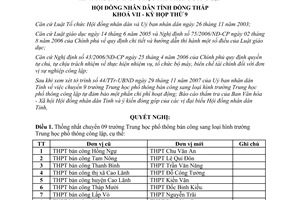 Nghị quyết 96/2007/NQ-HĐND.K7 chuyển 9 trường Trung học bán công sang công lập Đồng Tháp