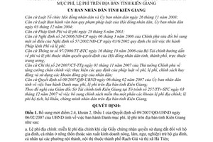 Quyết định 43/2007/QĐ-UBND bổ sung 09/2007/QĐ-UBND danh mục phí, lệ phí tỉnh Kiên Giang