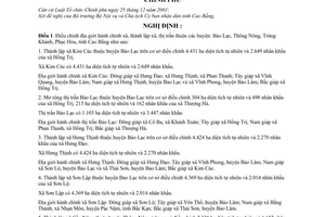 Nghị định 183/2007/NĐ-CP điều chỉnh địa giới hành chính xã, thành lập thị trấn thuộc huyện Bảo Lạc Thông Nông Trùng Khánh  Phục Hòa, tỉnh Cao Bằng