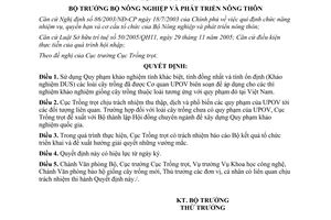 Quyết định 3957/QĐ-BNN-TT sử dụng Quy phạm khảo nghiệm tính khác biệt