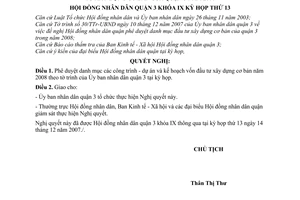 Nghị quyết 12/2007/NQ-HĐND phê duyệt danh mục các công trình - dự án và kế hoạch vốn đầu tư xây dựng cơ bản quận 3 năm 2008