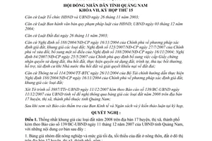 Nghị quyết 101/2007/NQ-HĐND khung giá đất năm 2008 trên địa bàn tỉnh Quảng Nam