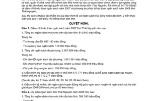Nghị quyết 18/2007/NQ-HĐND điều chỉnh dự toán ngân sách năm 2007, 2008