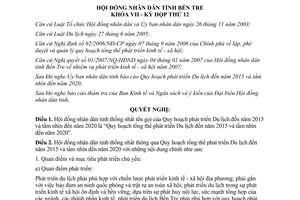 Nghị quyết 21/2007/NQ-HĐND phát triển Du lịch Bến Tre đến năm 2015 tầm nhìn đến 2020
