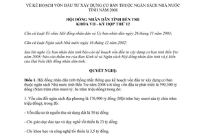 Nghị quyết 19/2007/NQ-HĐND đầu tư xây dựng cơ bản thuộc ngân sách Nhà nước Bến Tre 2008
