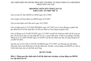Nghị quyết 27/2007/NQ-HĐND chế độ định mức chi phục vụ hoạt động HĐND Lào Cai