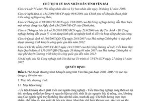 Quyết định 2314/QĐ-UBND năm 2007 chương trình Khuyến công tỉnh Yên Bái 2008-2015