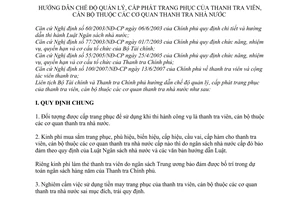 Thông tư liên tịch 150/2007/TTLT-BTC-TTCP hướng dẫn chế độ quản lý, cấp phát trang phục của thanh tra viên, Trang phục thanh tra viên