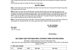 Quyết định 3989/QĐ-BNN-KHCN Định mức tạm thời các chương trình khuyến nông chăn nuôi