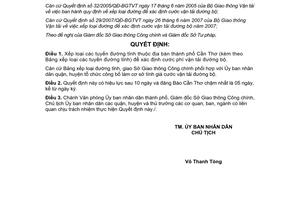 Quyết định 42/2007/QĐ-UBND xếp loại đường tỉnh tính cước vận tải đường bộ Cần Thơ