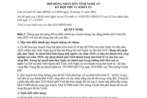 Nghị quyết 215/2007/NQ-HĐND điều chỉnh quy hoạch chung xây dựng thành phố Vinh Nghệ An