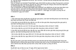 Quyết định 54/2007/QĐ-UBND bộ đơn giá quản lý, vận hành hệ thống thoát nước thải trên địa bàn thành phố Buôn Ma Thuột, tỉnh Đắk Lắk