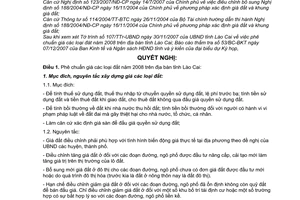 Nghị quyết 22/2007/NQ-HĐND giá đất năm 2008 trên địa bàn tỉnh Lào Cai