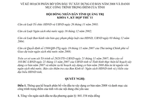 Nghị quyết 32/2007/NQ-HĐND phân bổ vốn đầu tư xây dựng cơ bản Quảng Trị 2008