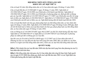 Nghị quyết 106/2007/NQ-HĐND phê chuẩn phương án giá đất tỉnh Lạng Sơn