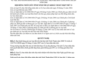 Nghị quyết 14/2007/NQ-HĐND bảng giá các loại đất trên địa bàn tỉnh Ninh Thuận năm 2008