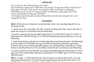 Nghị định 184/2007/NĐ-CP điều chỉnh lương hưu, trợ cấp bảo hiểm xã hội trợ cấp hằng tháng đối với cán bộ xã đã nghỉ việc