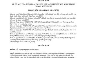 Quyết định 45/2007/QĐ-NHNN độ mật tài liệu, vật mang bí mật nhà nước ngành ngân hàng