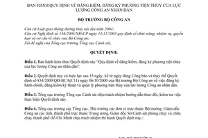 Quyết định 1611/2007/QĐ-BCA Quy định đăng kiểm, đăng ký phương tiện thủy lực lượng Công an nhân dân