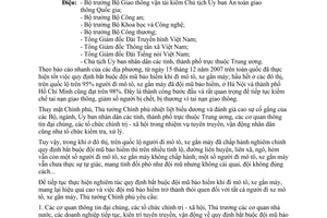 Công điện 1957/CĐ-TTg quy định bắt buộc đội mũ bảo hiểm khi đi mô tô xe gắn máy