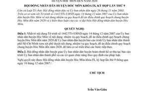 Nghị quyết 20/2007/NQ-HĐND thông qua nhiệm vụ quy hoạch đồ án điều chỉnh quy hoạch chung huyện Hóc Môn đến năm 2020
