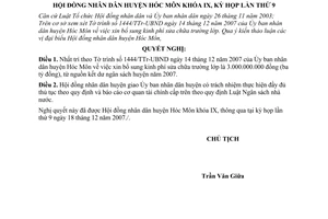 Nghị quyết 23/2007/NQ-HĐND phê chuẩn bổ sung kinh phí sửa chữa trường lớp huyện Hóc Môn