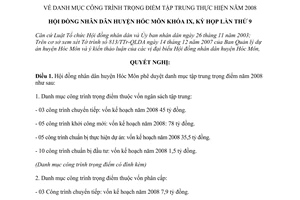 Nghị quyết 24/2007/NQ-HĐND danh mục công trình trọng điểm tập trung thực hiện năm 2008 huyện Hóc Môn