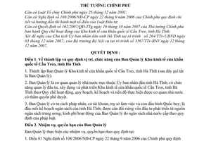 Quyết định 1693/QĐ-TTg thành lập ban quản lý khu kinh tế cửa khẩu quốc tế Cầu Treo Tỉnh Hà Tĩnh