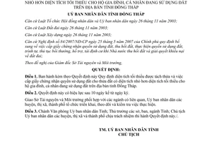 Quyết định 57/2007/QĐ-UBND diện tích tối thiểu tách thửa cấp giấy chứng nhận quyền sử dụng đất Đồng Tháp