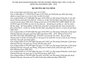 Quyết định 103/2007/QĐ-BTC danh mục mã số chương trình, mục tiêu dự án quốc gia giai đoạn 2006–2010