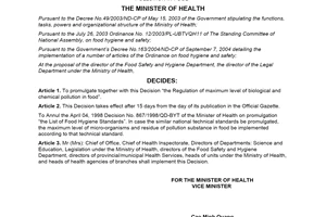 Decision No. 46/2007/QD-BYT on promulgation regulation of maximum level of biolo