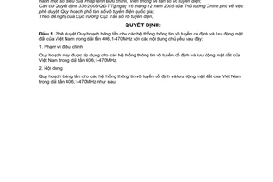 Quyết định 07/2007/QĐ-BTTTT Quy hoạch băng tần hệ thống thông tin vô tuyến cố định lưu động mặt đất Việt Nam dải tần 406,1-470MHz