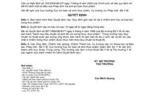 Quyết định 46/2007/QĐ-BYT Quy định giới hạn tối đa ô nhiễm sinh học hóa học thực phẩm