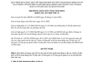 Nghị quyết 27/2007/NQ-HĐND số lượng mức hỗ trợ cho chức danh ở cấp xã thôn Vĩnh Phúc