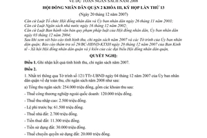 Nghị quyết 23/2007/NQ-HĐND dự toán ngân sách năm 2008 quận 2