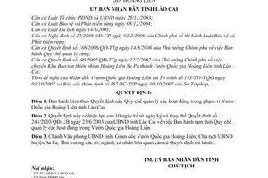 Quyết định 78/2007/QĐ-UBND Quy chế quản lý hoạt động phạm vi Vườn Quốc gia Hoàng Liên