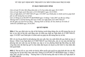 Quyết định 57/2007/QĐ-UBND mức trợ giúp đối tượng bảo trợ xã hội