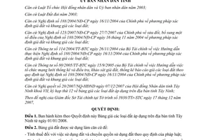 Quyết định 49/2007/QĐ-UBND bảng giá đất áp dụng trên địa bàn tỉnh Tây Ninh