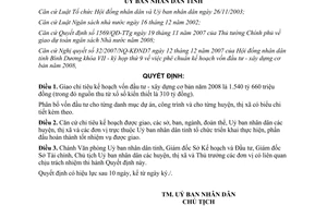 Quyết định 122/2007/QĐ-UBND giao chỉ tiêu vốn đầu tư xây dựng cơ bản 2008 Bình Dương