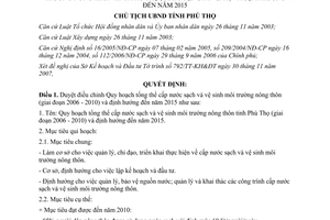 Quyết định 3420/QĐ-UBND 2007 cấp nước sạch vệ sinh môi trường nông thôn 2006 2010 định hướng 2015 Phú Thọ