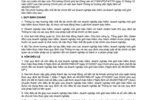 Thông tư 156/2007/TT-BTC chế độ tài chính doanh nghiệp bảo hiểm môi giới bảo hiểm hướng dẫn Nghị định 46/2007/NĐ-CP