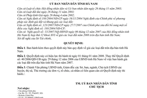 Quyết định 16/2007/QĐ-UBND giá đất tỉnh Hà Nam năm 2008