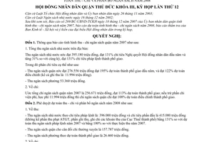 Nghị quyết 06/2007/NQ-HĐND thông qua báo cáo tình hình thu - chi ngân sách năm 2007 và phê duyệt dự toán thu - chi và phân bổ ngân sách năm 2008