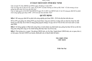 Quyết định 93/2007/QĐ-UBND bổ sung quy định hỗ trợ phát triển nông nghiệp giai đoạn 2006-2010 tỉnh Bắc Ninh