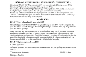 Nghị quyết 08/2007/NQ-HĐND tình hình thực hiện ngân sách quận năm 2007, dự toán ngân sách năm 2008 quận Phú Nhuận