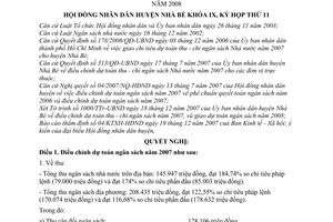 Nghị quyết 05/2007/NQ-HĐND điều chỉnh dự toán ngân sách năm 2007 và giao dự toán ngân sách năm 2008 huyện Nhà Bè