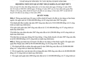 Nghị quyết 09/2007/NQ-HĐND điều chỉnh kế hoạch vốn đầu tư xây dựng cơ bản năm 2007 và kế hoạch vốn đầu tư xây dựng cơ bản năm 2008