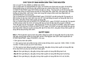 Quyết định 2973/QĐ-UBND đơn giá dự toán Đăng ký quyền sử dụng đất lập hồ sơ địa chính cấp giấy chứng nhận tỉnh Thái Nguyên năm 2007 07/2007/QĐ-BTNMT