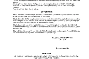 Quyết định 59/2007/QĐ-UBND thủ tục trình tự giải quyết công việc theo cơ chế một cửa lĩnh vực tài nguyên môi trường